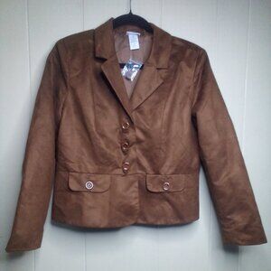 Vicki Wayne Jacket Blazer 10P 10 Petite Suede Brown